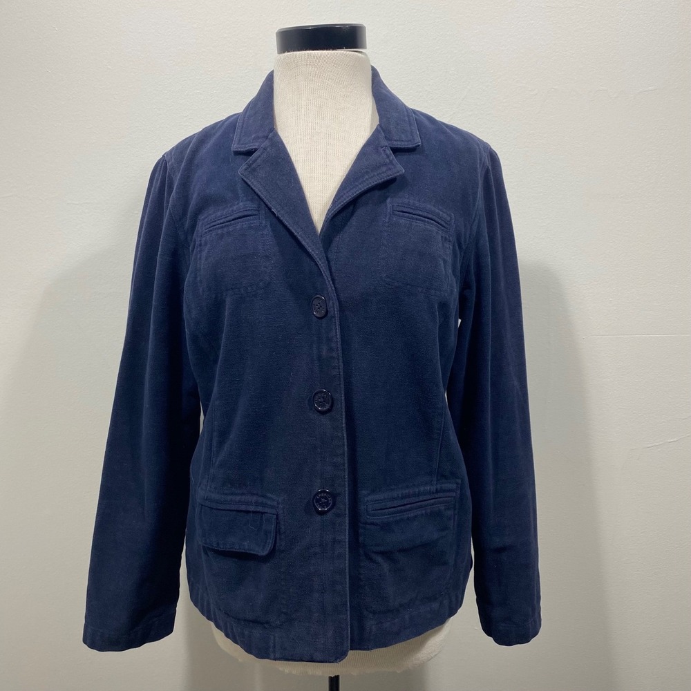 American Eagle Outfitters‎ Womens Navy Blue Cotton Moleskin Blazer Jacket Large